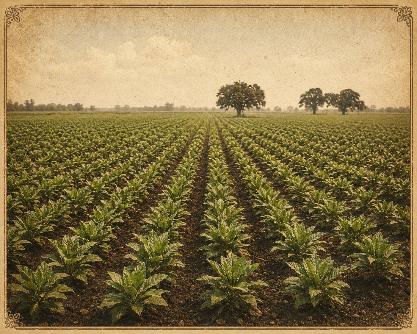 Katemfe plant cultivation — young Thaumatococcus daniellii plants in agricultural rows, West Africa