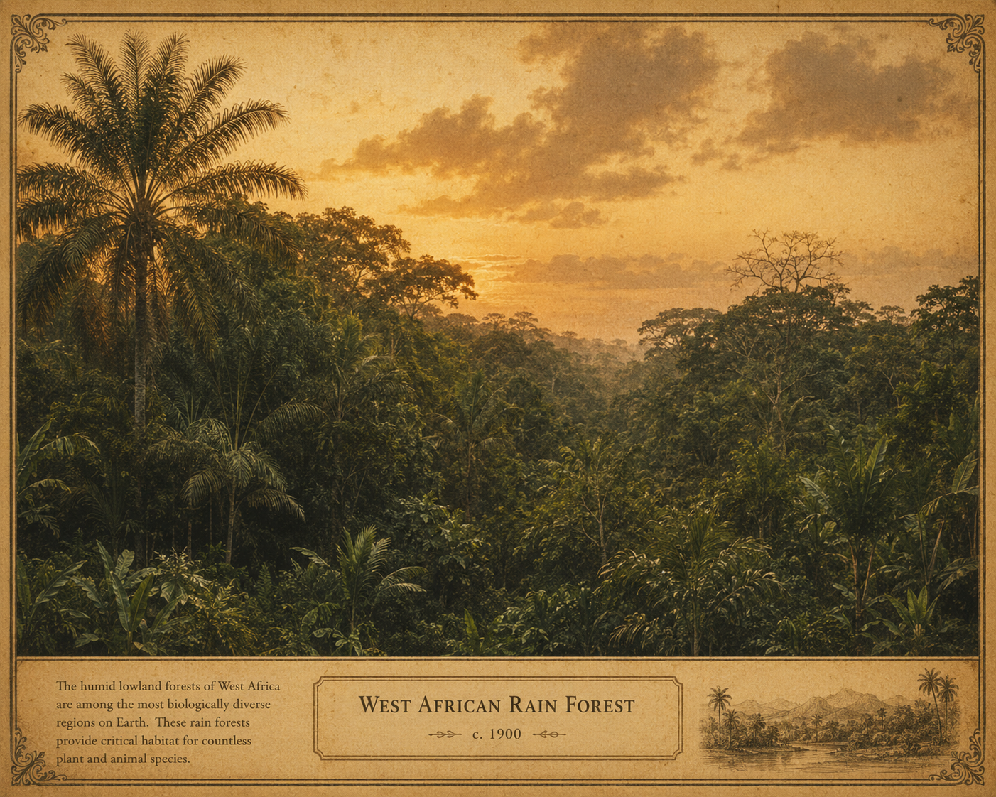 West African rainforest — native habitat of the katemfe plant, c. 1900